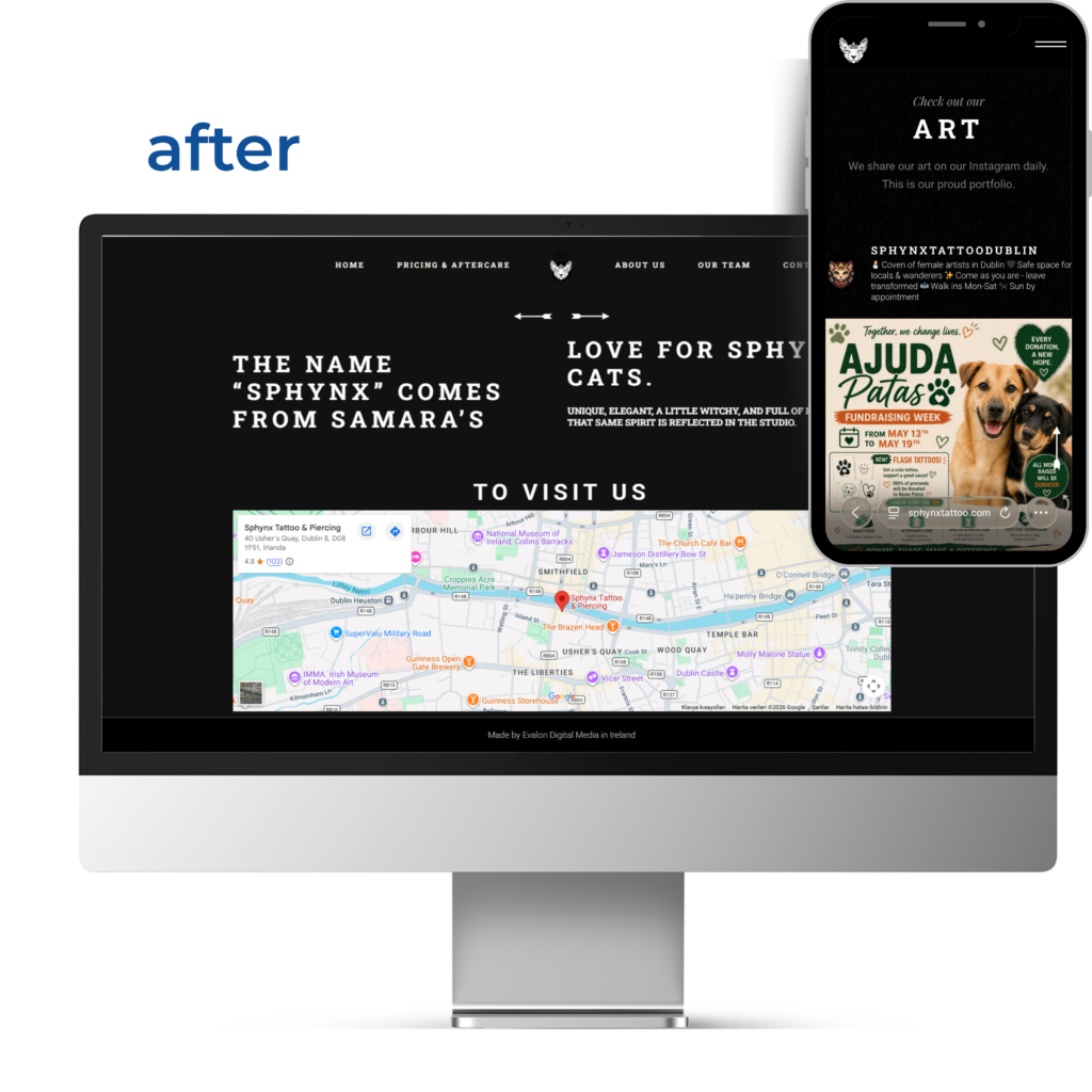 Sphynx Tattoo Dublin studio web design for small businesses Dublin Evalon