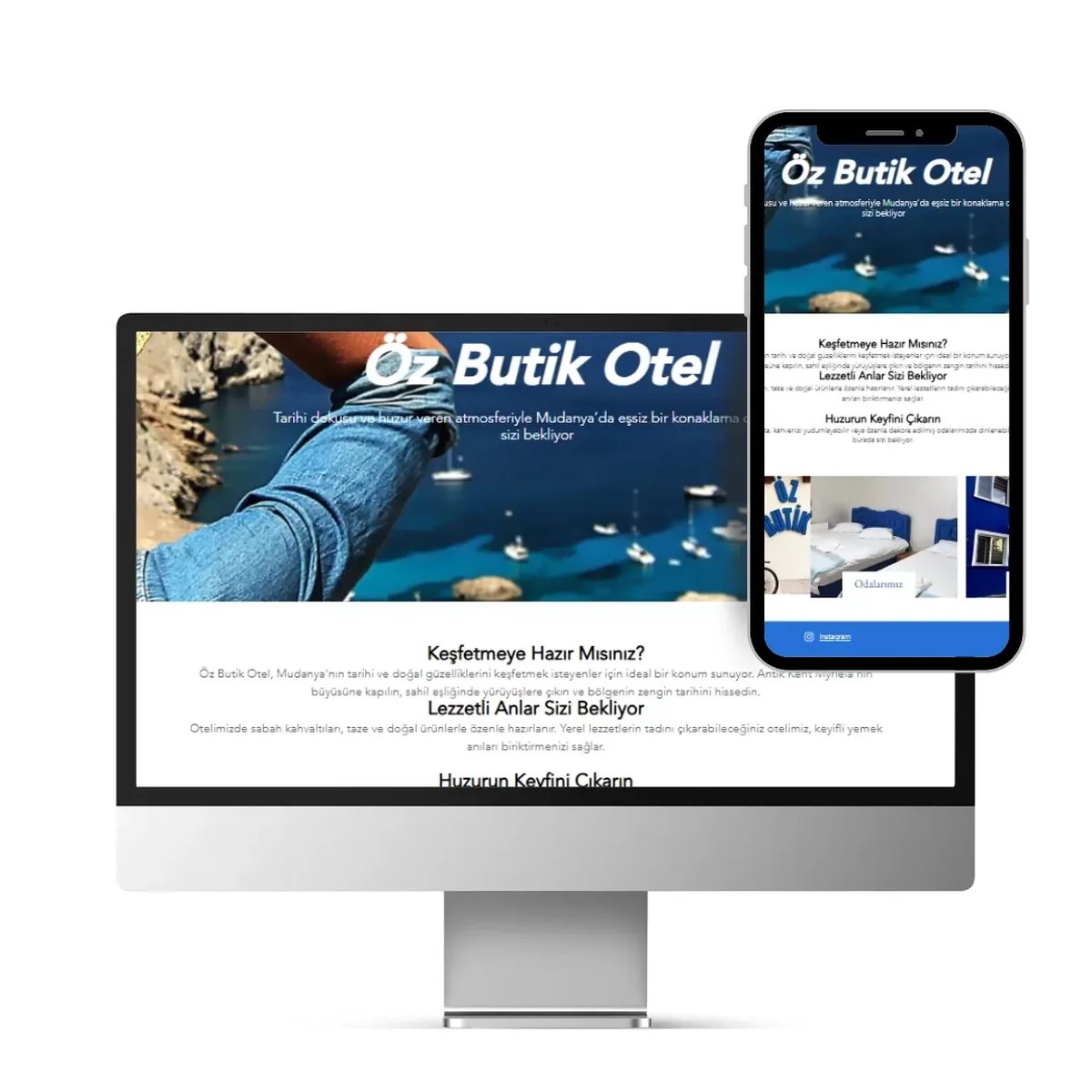 Öz Butik Otel website before the rebuild, a single page with a sea photo and short welcome text